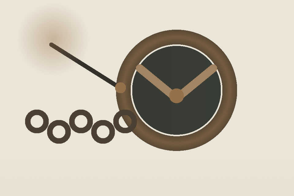Original editorial illustration of a metal emblem, hand tool and linked forms