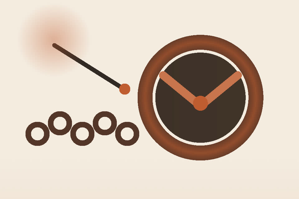 Original editorial illustration of a metal emblem, hand tool and linked forms