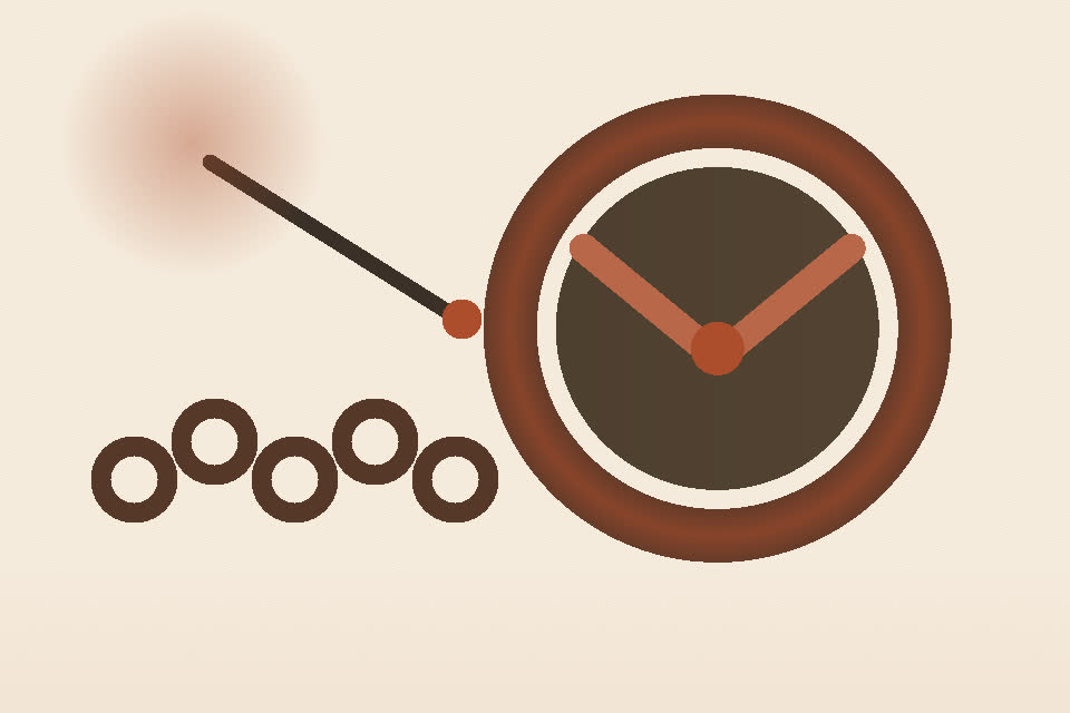 Original editorial illustration of a metal emblem, hand tool and linked forms