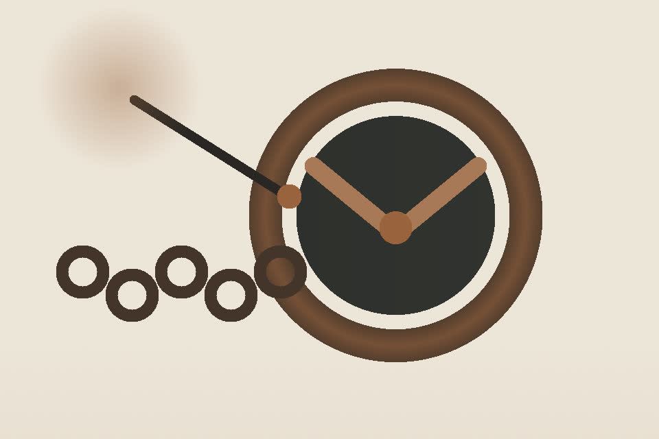 Original editorial illustration of a metal emblem, hand tool and linked forms
